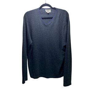 100% Cashmere Quiet Luxury‎ Old Money Pullover Butter Soft V Neck Sweater L Gray